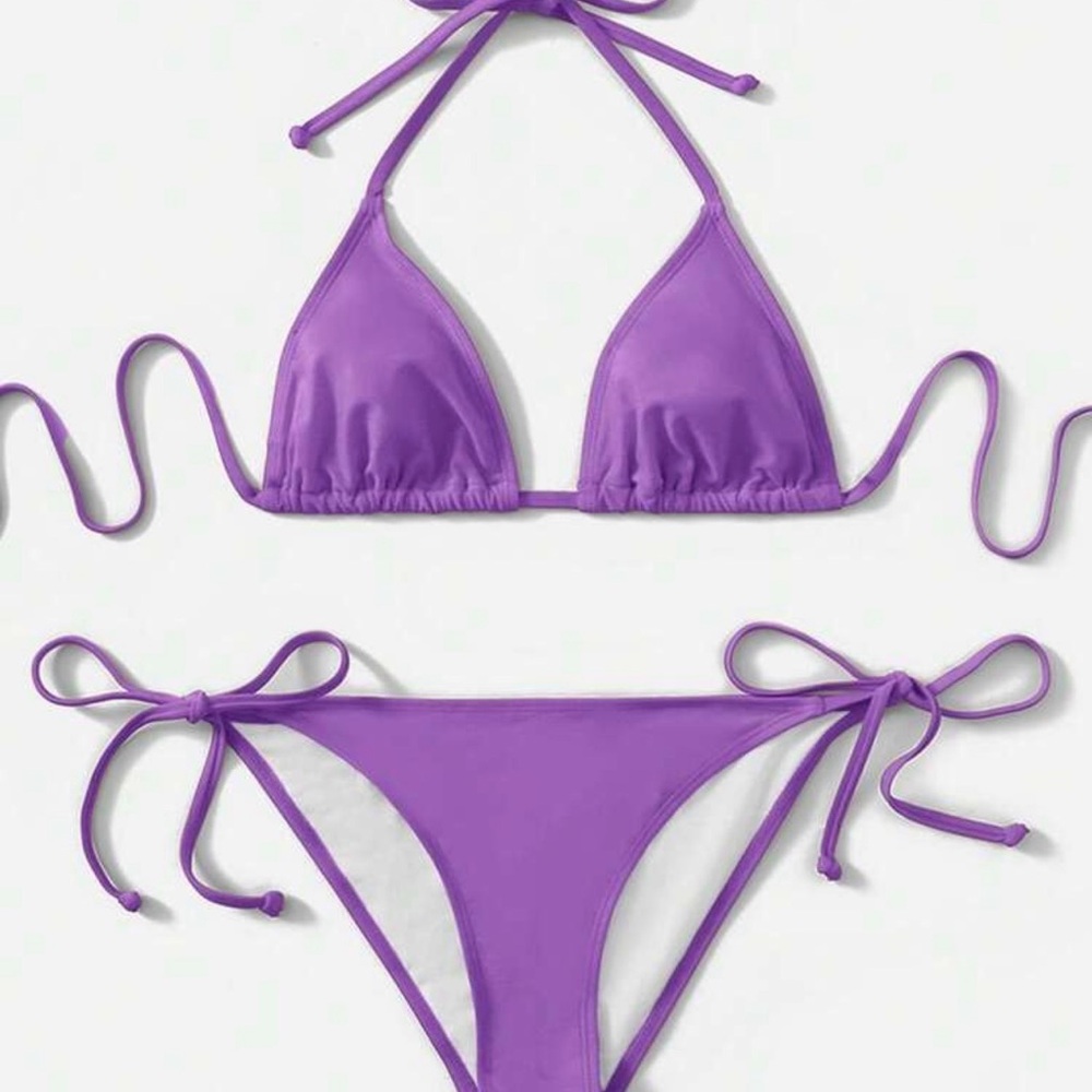SHEIN Purple Triangle Tie-Side Bikini Set size large fits medium
